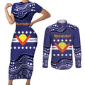 Personalised Ngarrindjeri Nation Couples Matching Short Sleeve Bodycon Dress and Long Sleeve Button Shirt Aboriginal Australian Flag Style