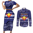 Personalised Ngarrindjeri Nation Couples Matching Short Sleeve Bodycon Dress and Long Sleeve Button Shirt Aboriginal Australian Flag Style