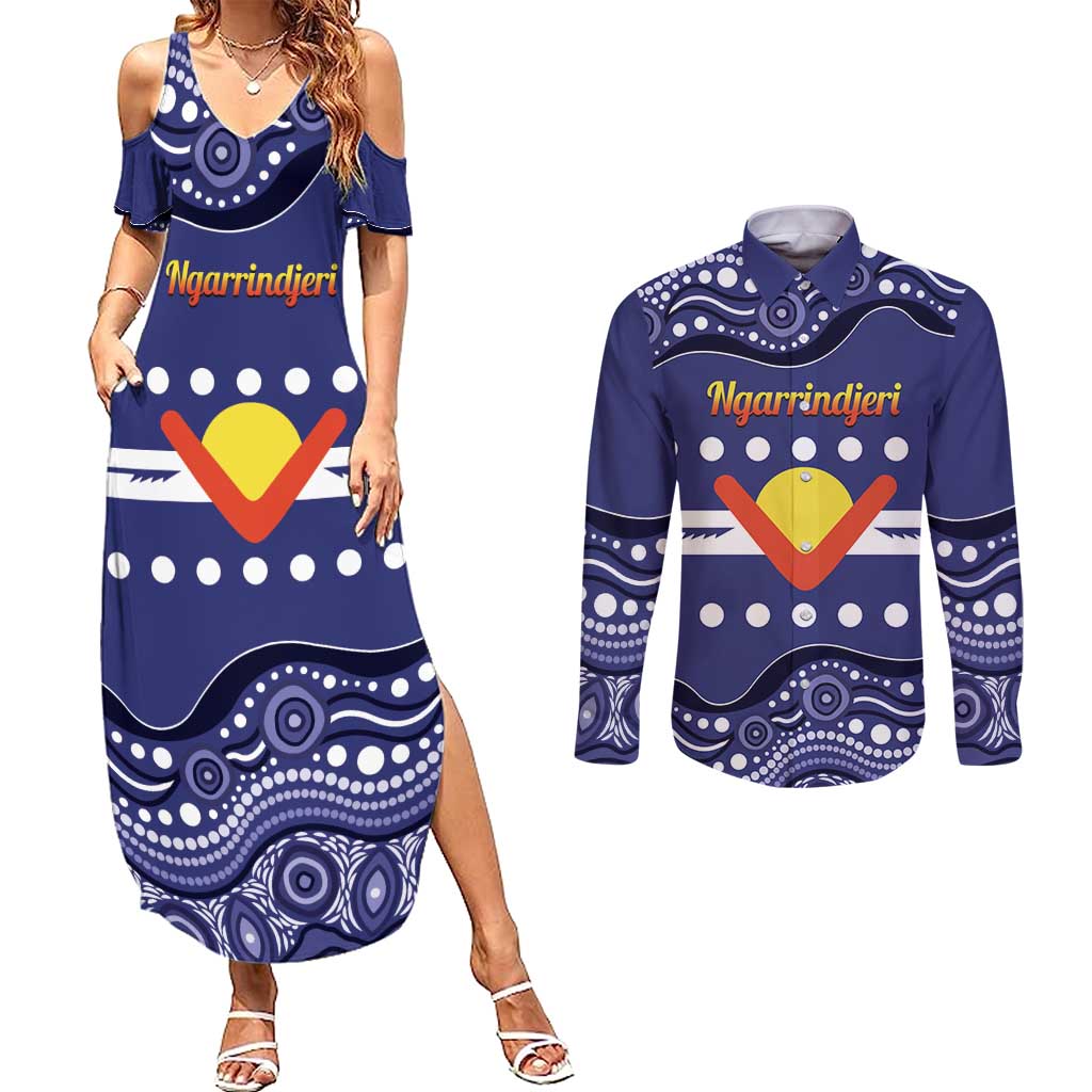 Personalised Ngarrindjeri Nation Couples Matching Summer Maxi Dress and Long Sleeve Button Shirt Aboriginal Australian Flag Style