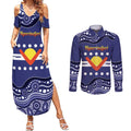 Personalised Ngarrindjeri Nation Couples Matching Summer Maxi Dress and Long Sleeve Button Shirt Aboriginal Australian Flag Style