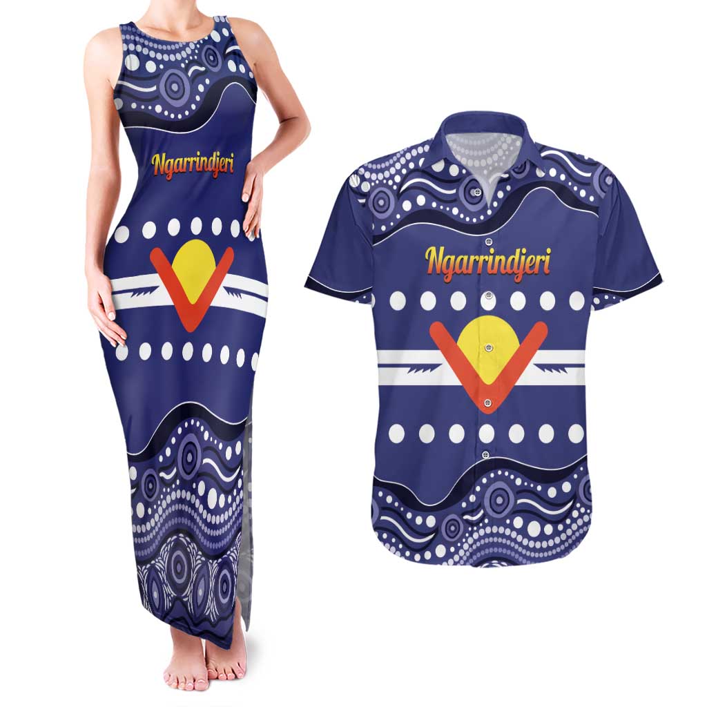 Personalised Ngarrindjeri Nation Couples Matching Tank Maxi Dress and Hawaiian Shirt Aboriginal Australian Flag Style