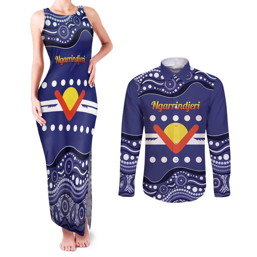 Personalised Ngarrindjeri Nation Couples Matching Tank Maxi Dress and Long Sleeve Button Shirt Aboriginal Australian Flag Style