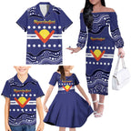 Personalised Ngarrindjeri Nation Family Matching Off The Shoulder Long Sleeve Dress and Hawaiian Shirt Aboriginal Australian Flag Style