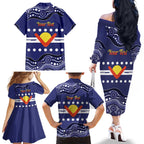 Personalised Ngarrindjeri Nation Family Matching Off The Shoulder Long Sleeve Dress and Hawaiian Shirt Aboriginal Australian Flag Style
