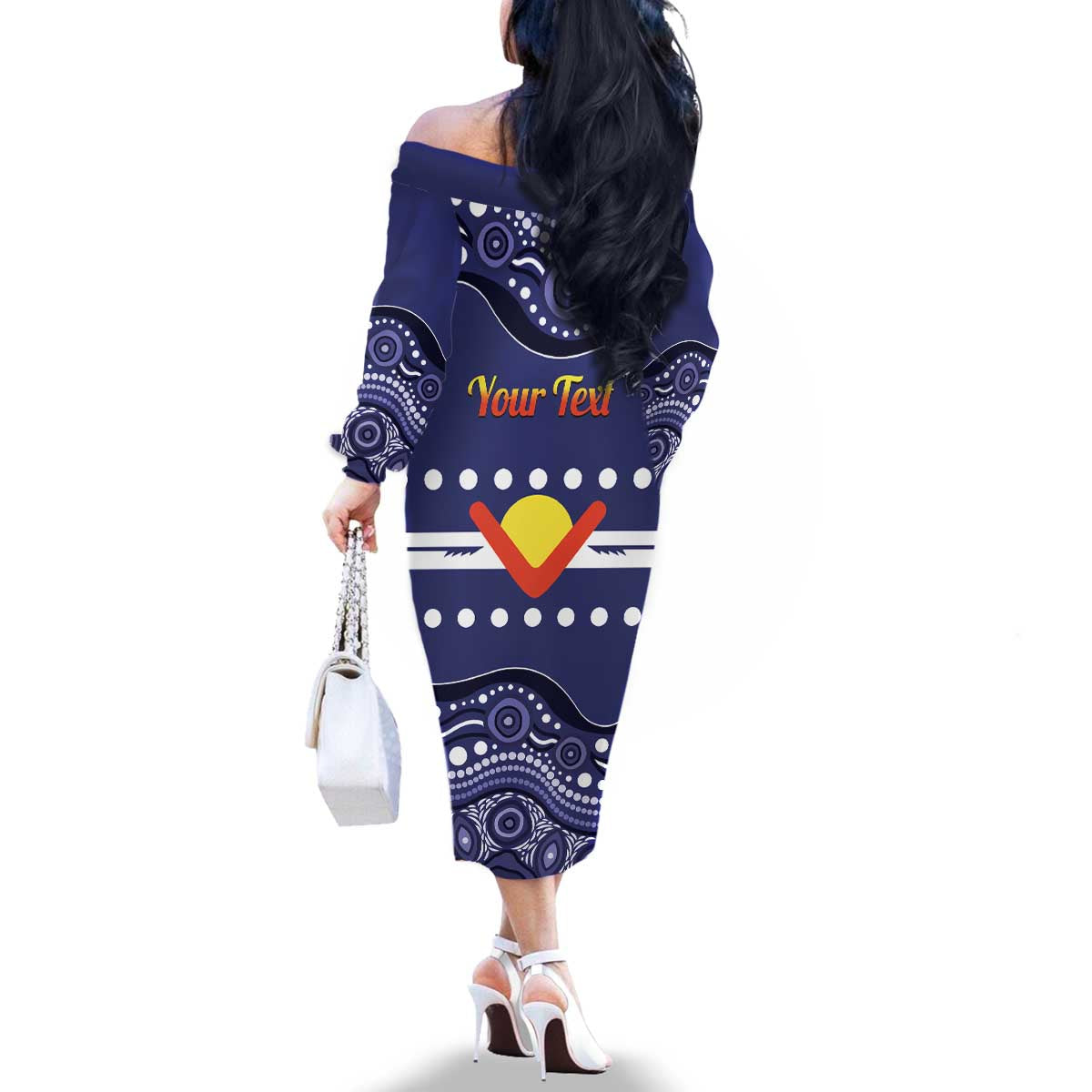 Personalised Ngarrindjeri Nation Family Matching Off The Shoulder Long Sleeve Dress and Hawaiian Shirt Aboriginal Australian Flag Style