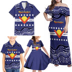 Personalised Ngarrindjeri Nation Family Matching Off Shoulder Maxi Dress and Hawaiian Shirt Aboriginal Australian Flag Style