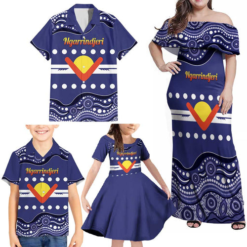 Personalised Ngarrindjeri Nation Family Matching Off Shoulder Maxi Dress and Hawaiian Shirt Aboriginal Australian Flag Style