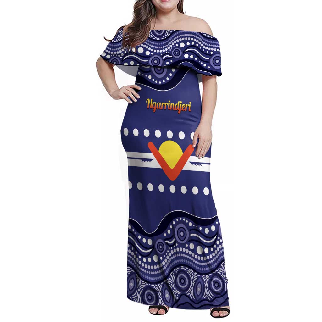 Personalised Ngarrindjeri Nation Family Matching Off Shoulder Maxi Dress and Hawaiian Shirt Aboriginal Australian Flag Style