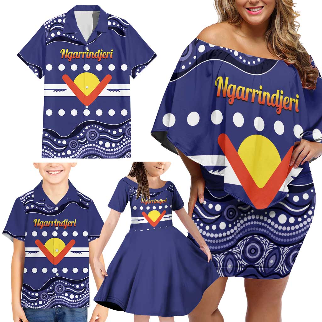 Personalised Ngarrindjeri Nation Family Matching Off Shoulder Short Dress and Hawaiian Shirt Aboriginal Australian Flag Style