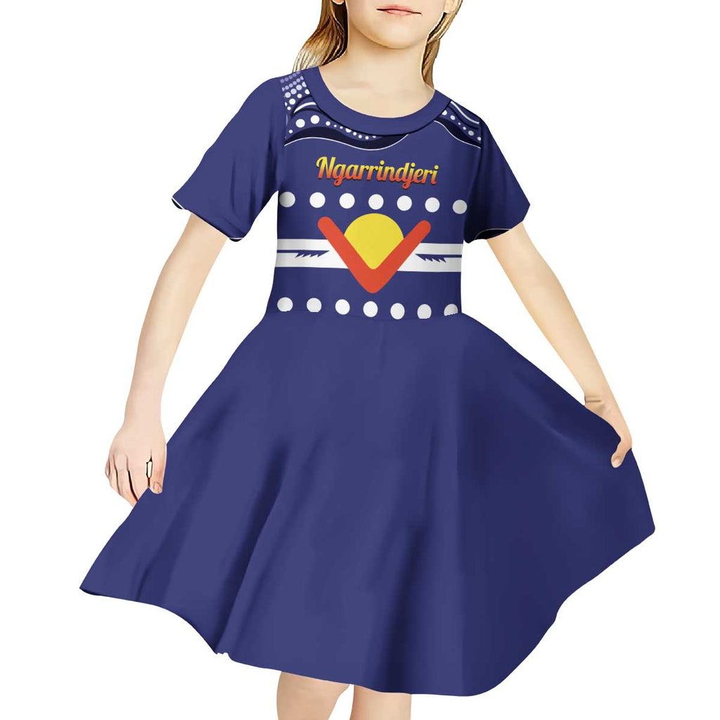 Personalised Ngarrindjeri Nation Kid Short Sleeve Dress Aboriginal Australian Flag Style