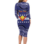 Personalised Ngarrindjeri Nation Long Sleeve Bodycon Dress Aboriginal Australian Flag Style