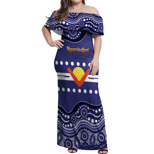 Personalised Ngarrindjeri Nation Off Shoulder Maxi Dress Aboriginal Australian Flag Style