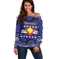 Personalised Ngarrindjeri Nation Off Shoulder Sweater Aboriginal Australian Flag Style