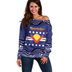 Personalised Ngarrindjeri Nation Off Shoulder Sweater Aboriginal Australian Flag Style