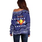 Personalised Ngarrindjeri Nation Off Shoulder Sweater Aboriginal Australian Flag Style
