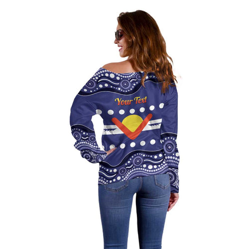 Personalised Ngarrindjeri Nation Off Shoulder Sweater Aboriginal Australian Flag Style