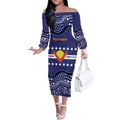 Personalised Ngarrindjeri Nation Off The Shoulder Long Sleeve Dress Aboriginal Australian Flag Style