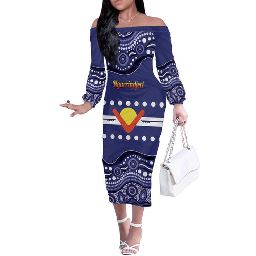Personalised Ngarrindjeri Nation Off The Shoulder Long Sleeve Dress Aboriginal Australian Flag Style