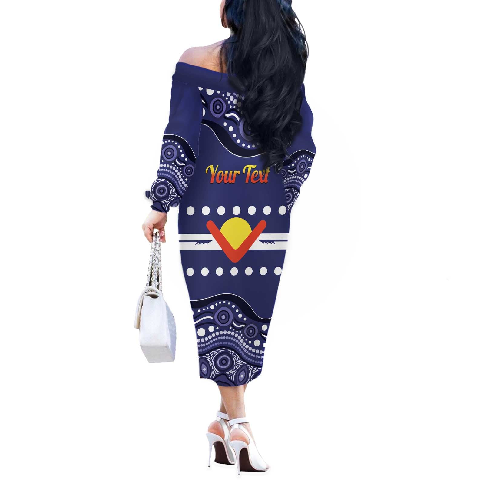 Personalised Ngarrindjeri Nation Off The Shoulder Long Sleeve Dress Aboriginal Australian Flag Style