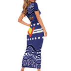 Personalised Ngarrindjeri Nation Short Sleeve Bodycon Dress Aboriginal Australian Flag Style