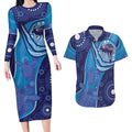 Australia Ngarrindjeri Couples Matching Long Sleeve Bodycon Dress and Hawaiian Shirt Animal Aboriginal Art