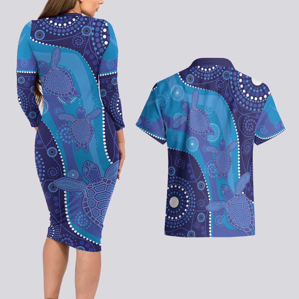 Australia Ngarrindjeri Couples Matching Long Sleeve Bodycon Dress and Hawaiian Shirt Animal Aboriginal Art