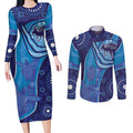 Australia Ngarrindjeri Couples Matching Long Sleeve Bodycon Dress and Long Sleeve Button Shirt Animal Aboriginal Art