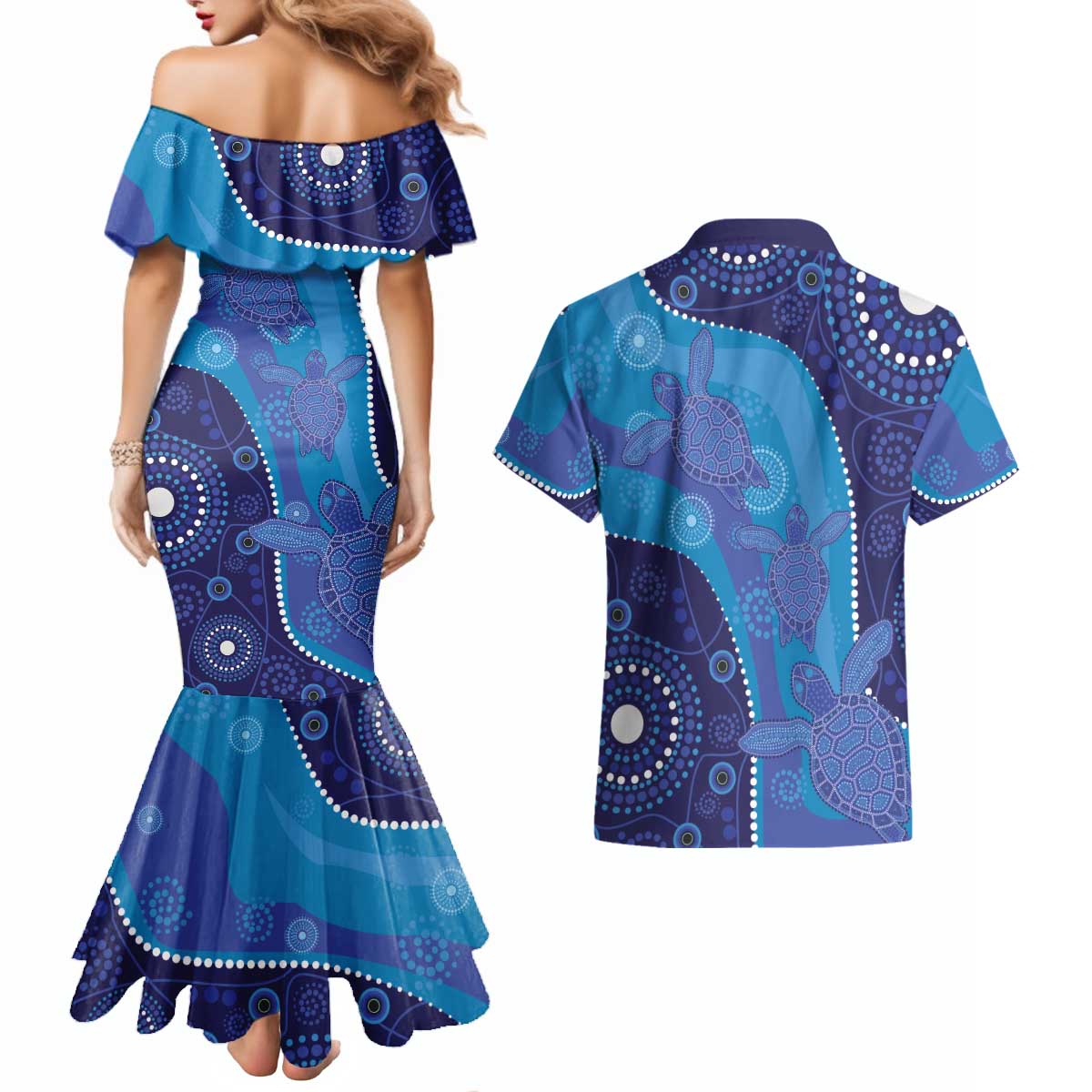 Australia Ngarrindjeri Couples Matching Mermaid Dress and Hawaiian Shirt Animal Aboriginal Art
