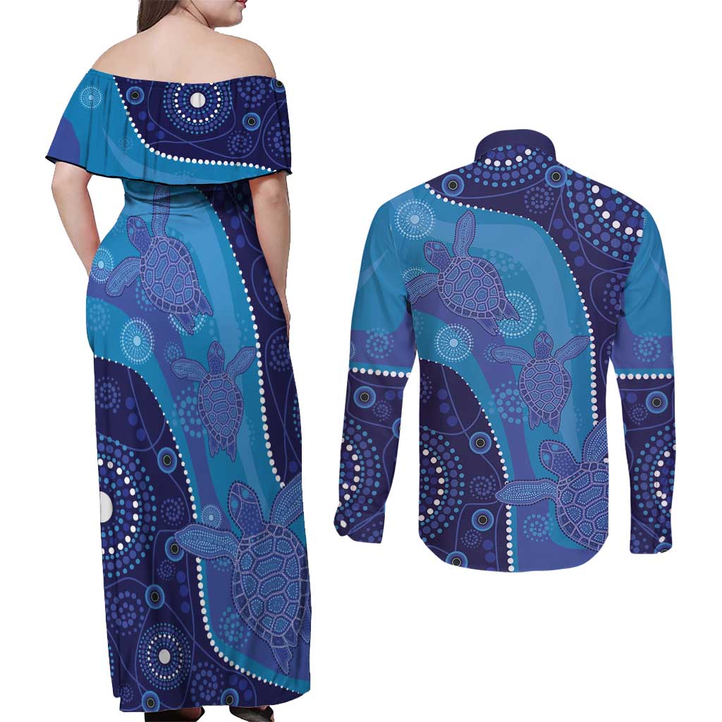 Australia Ngarrindjeri Couples Matching Off Shoulder Maxi Dress and Long Sleeve Button Shirt Animal Aboriginal Art