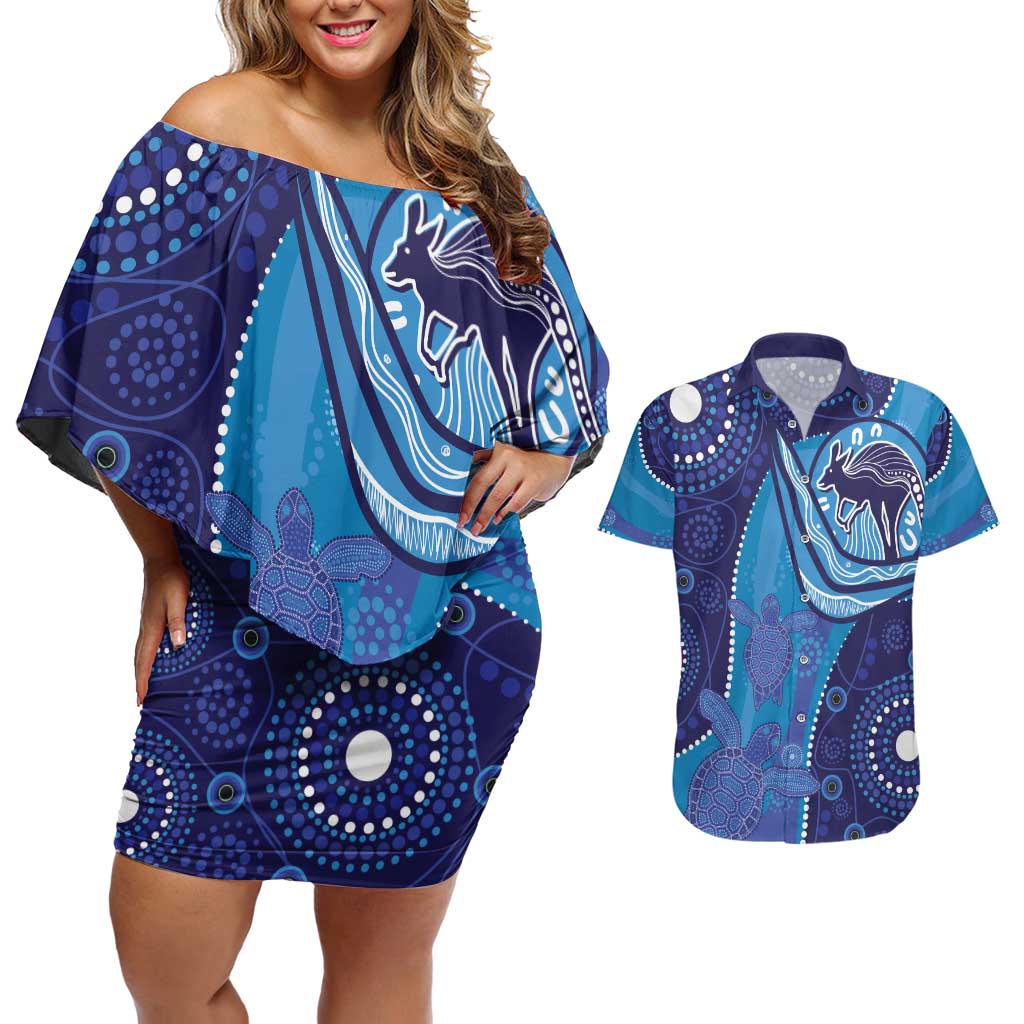 Australia Ngarrindjeri Couples Matching Off Shoulder Short Dress and Hawaiian Shirt Animal Aboriginal Art