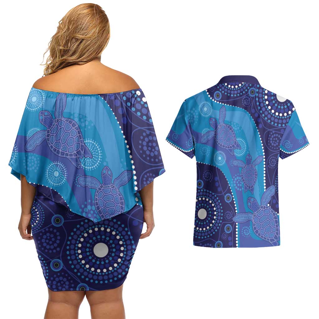 Australia Ngarrindjeri Couples Matching Off Shoulder Short Dress and Hawaiian Shirt Animal Aboriginal Art