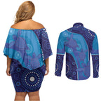 Australia Ngarrindjeri Couples Matching Off Shoulder Short Dress and Long Sleeve Button Shirt Animal Aboriginal Art