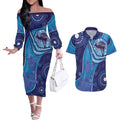 Australia Ngarrindjeri Couples Matching Off The Shoulder Long Sleeve Dress and Hawaiian Shirt Animal Aboriginal Art