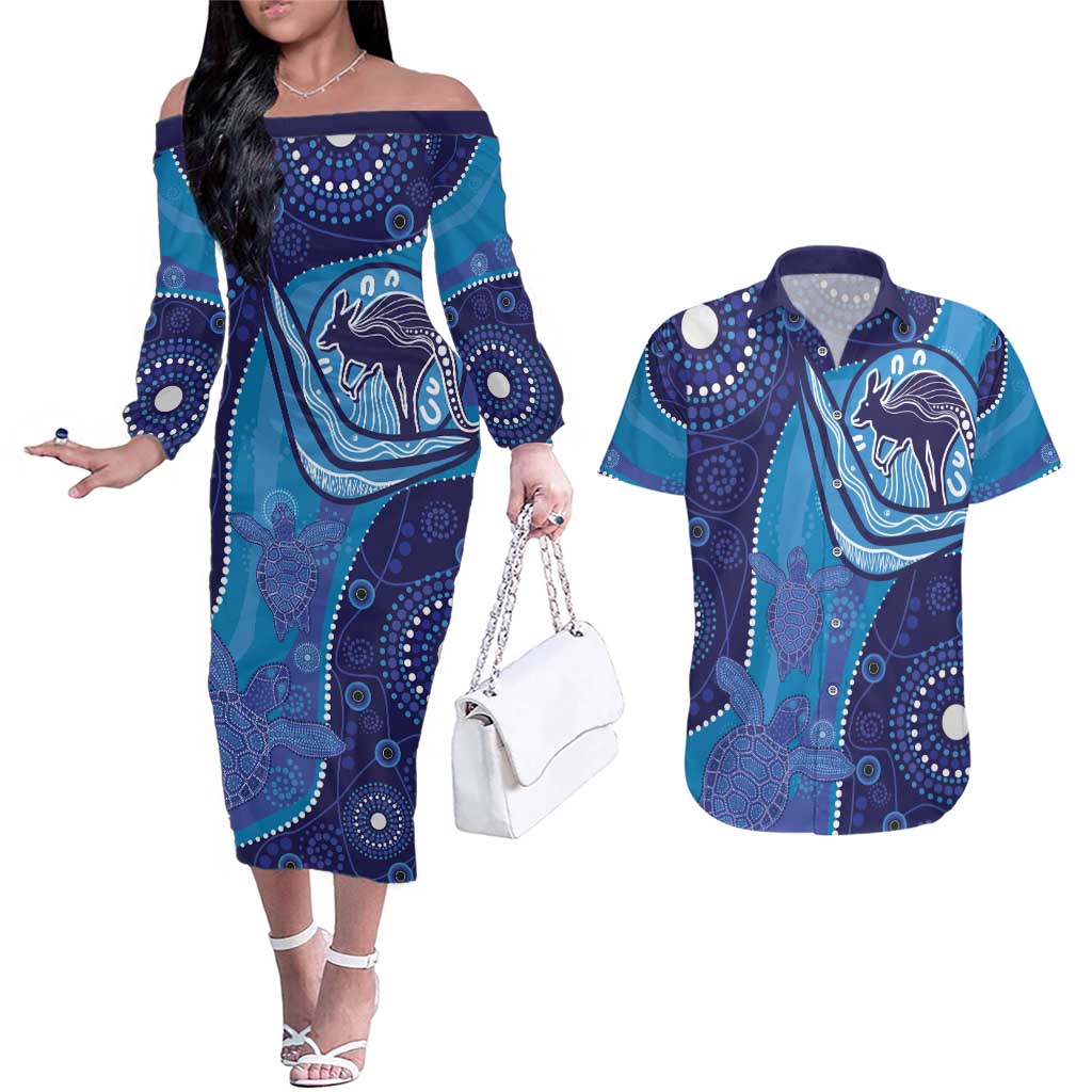 Australia Ngarrindjeri Couples Matching Off The Shoulder Long Sleeve Dress and Hawaiian Shirt Animal Aboriginal Art