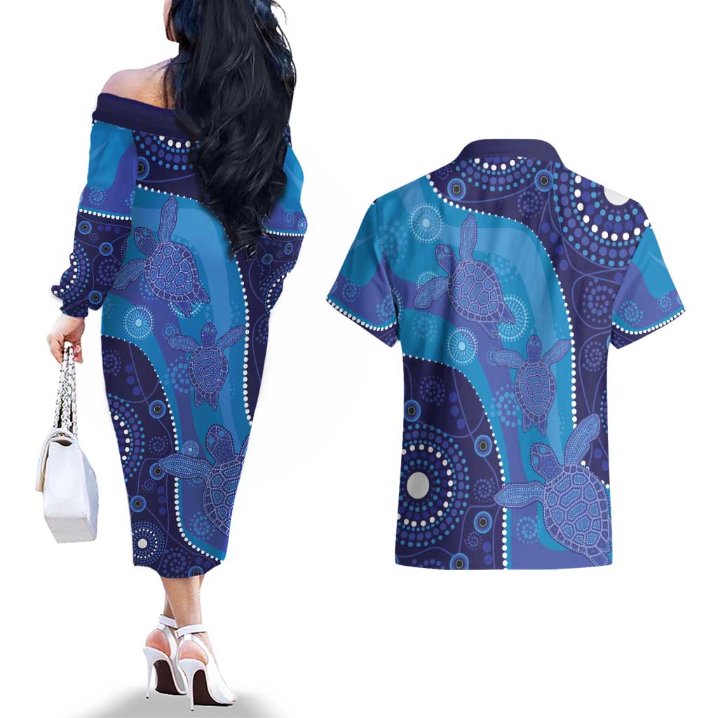 Australia Ngarrindjeri Couples Matching Off The Shoulder Long Sleeve Dress and Hawaiian Shirt Animal Aboriginal Art