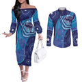 Australia Ngarrindjeri Couples Matching Off The Shoulder Long Sleeve Dress and Long Sleeve Button Shirt Animal Aboriginal Art