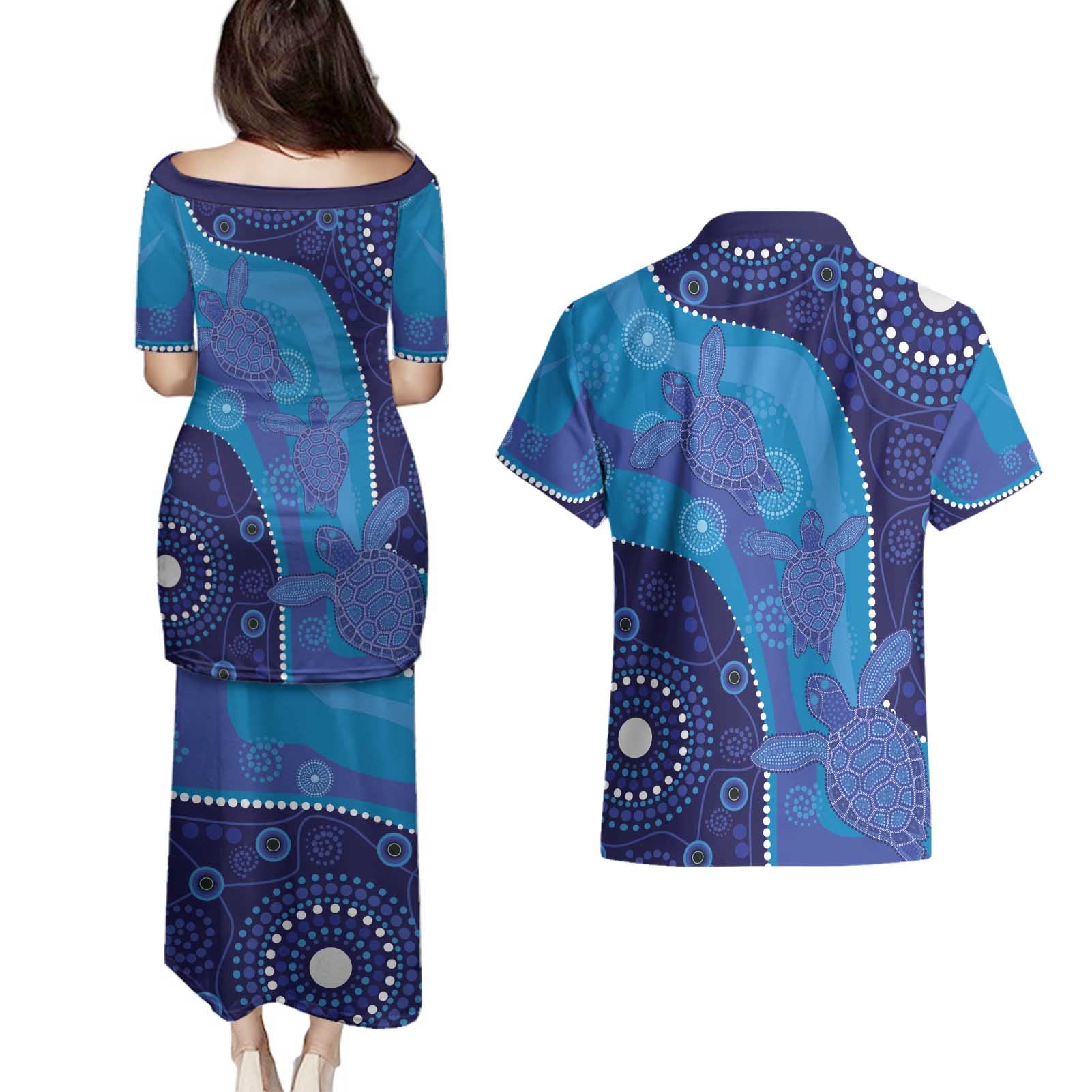 Australia Ngarrindjeri Couples Matching Puletasi and Hawaiian Shirt Animal Aboriginal Art
