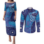 Australia Ngarrindjeri Couples Matching Puletasi and Long Sleeve Button Shirt Animal Aboriginal Art