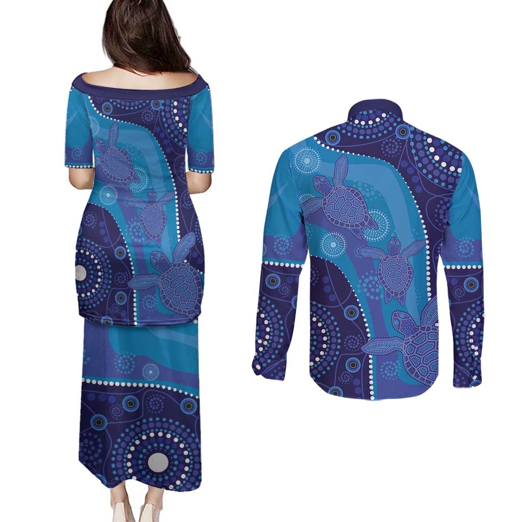 Australia Ngarrindjeri Couples Matching Puletasi and Long Sleeve Button Shirt Animal Aboriginal Art