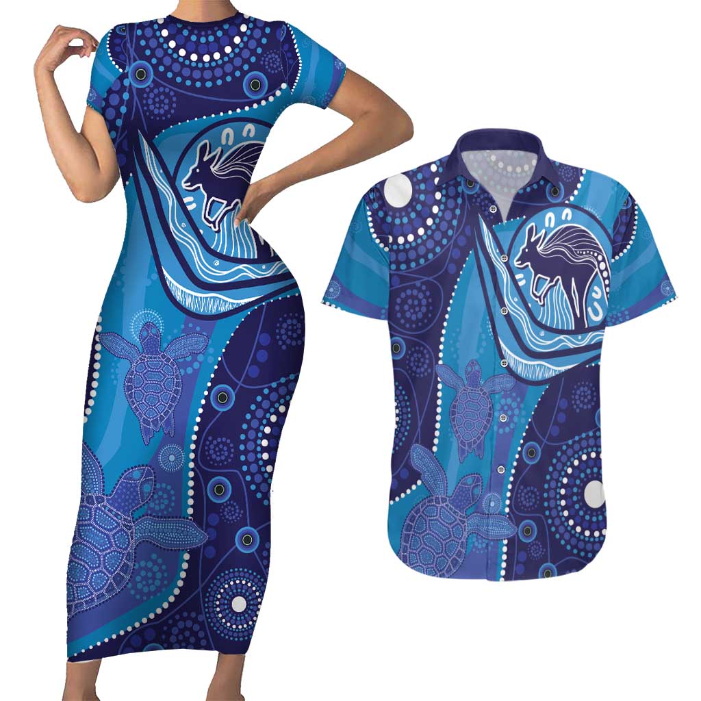 Australia Ngarrindjeri Couples Matching Short Sleeve Bodycon Dress and Hawaiian Shirt Animal Aboriginal Art