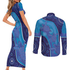 Australia Ngarrindjeri Couples Matching Short Sleeve Bodycon Dress and Long Sleeve Button Shirt Animal Aboriginal Art