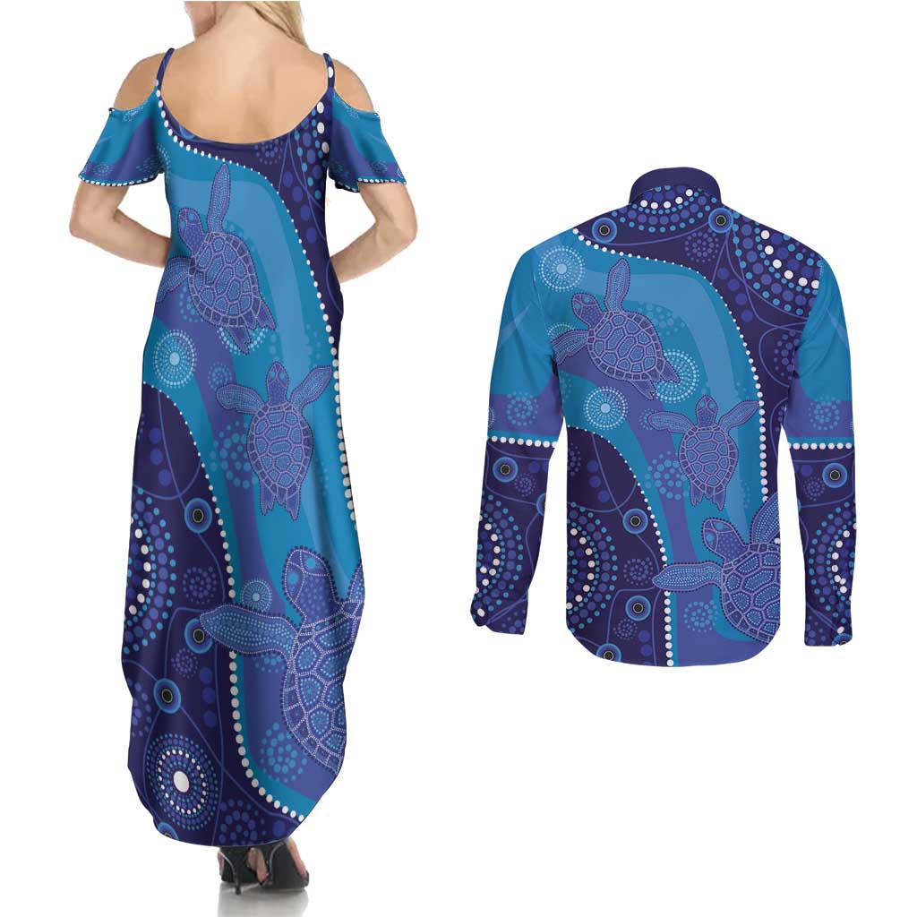 Australia Ngarrindjeri Couples Matching Summer Maxi Dress and Long Sleeve Button Shirt Animal Aboriginal Art