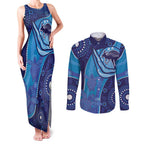 Australia Ngarrindjeri Couples Matching Tank Maxi Dress and Long Sleeve Button Shirt Animal Aboriginal Art