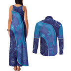 Australia Ngarrindjeri Couples Matching Tank Maxi Dress and Long Sleeve Button Shirt Animal Aboriginal Art