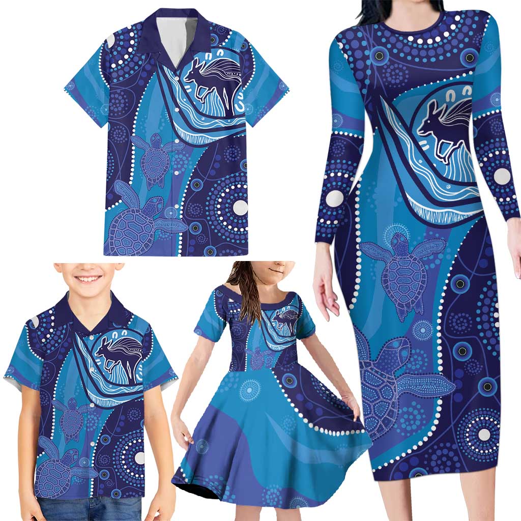 Australia Ngarrindjeri Family Matching Long Sleeve Bodycon Dress and Hawaiian Shirt Animal Aboriginal Art