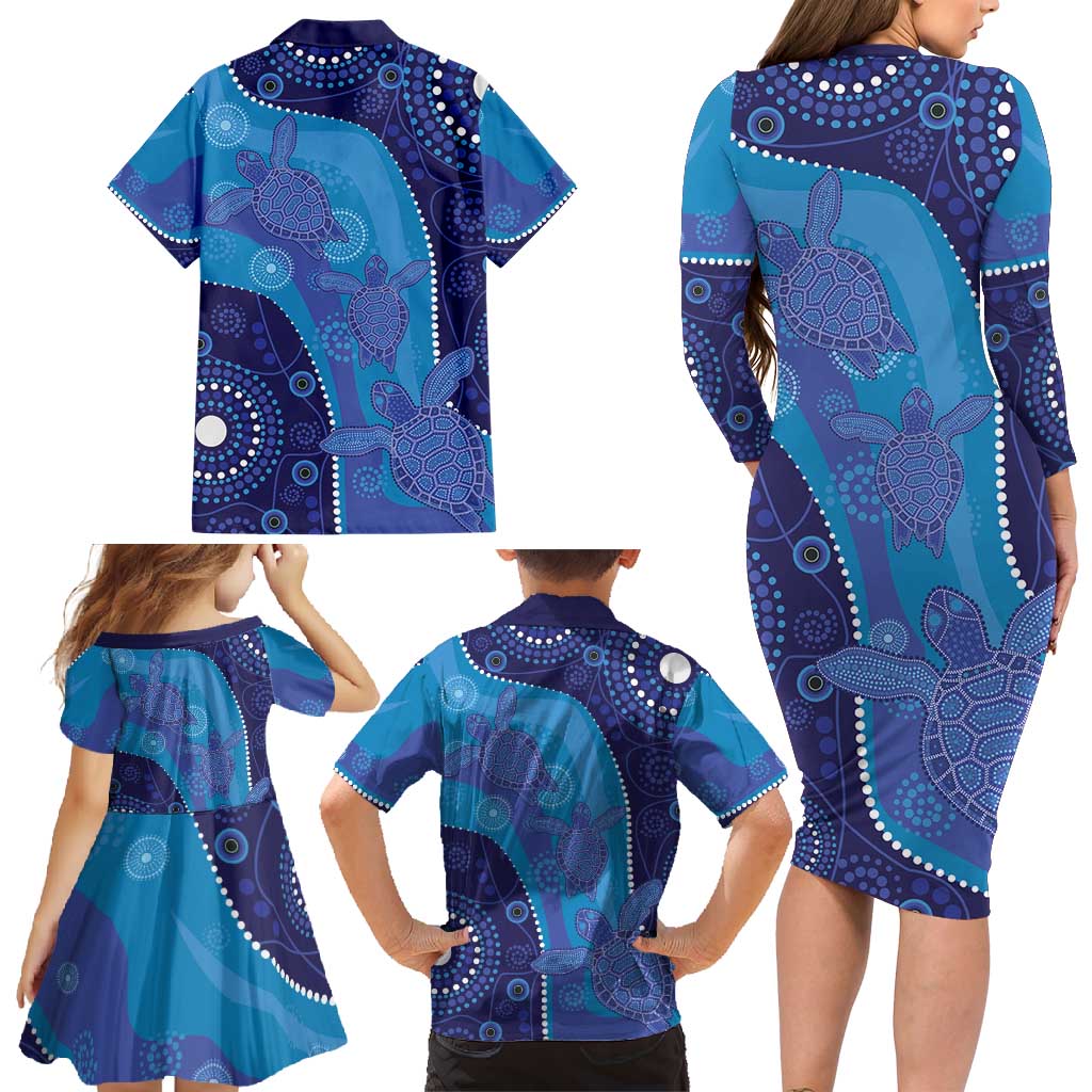 Australia Ngarrindjeri Family Matching Long Sleeve Bodycon Dress and Hawaiian Shirt Animal Aboriginal Art
