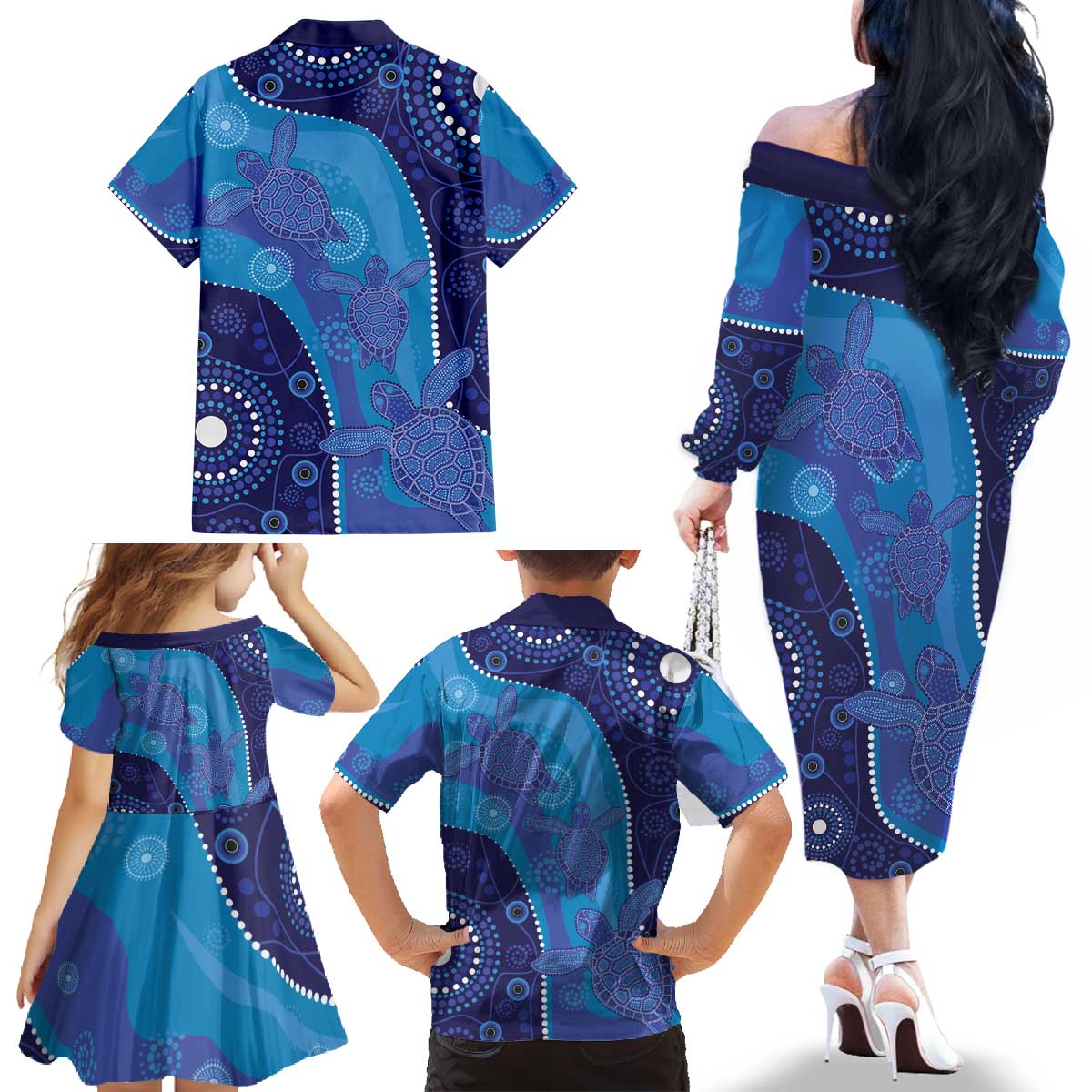 Australia Ngarrindjeri Family Matching Off The Shoulder Long Sleeve Dress and Hawaiian Shirt Animal Aboriginal Art