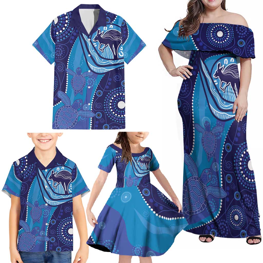 Australia Ngarrindjeri Family Matching Off Shoulder Maxi Dress and Hawaiian Shirt Animal Aboriginal Art
