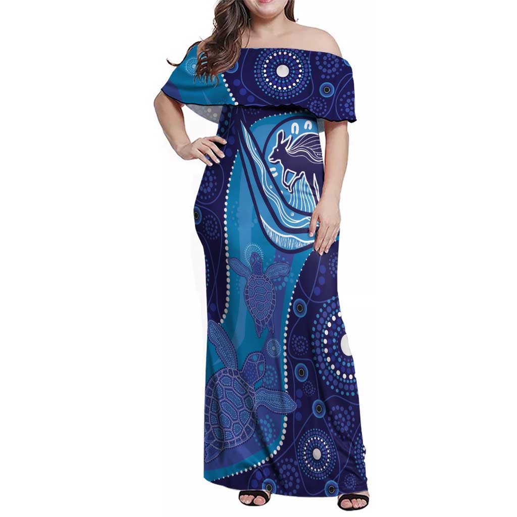 Australia Ngarrindjeri Family Matching Off Shoulder Maxi Dress and Hawaiian Shirt Animal Aboriginal Art