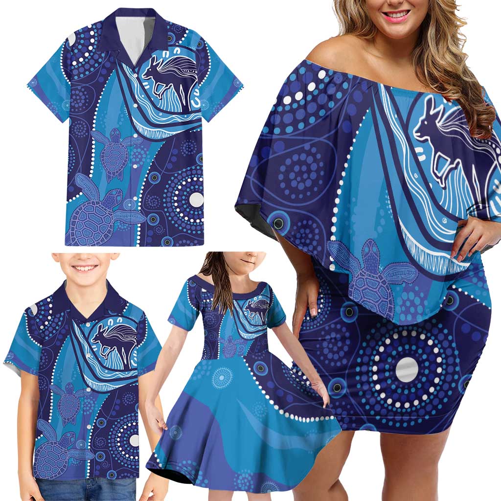 Australia Ngarrindjeri Family Matching Off Shoulder Short Dress and Hawaiian Shirt Animal Aboriginal Art
